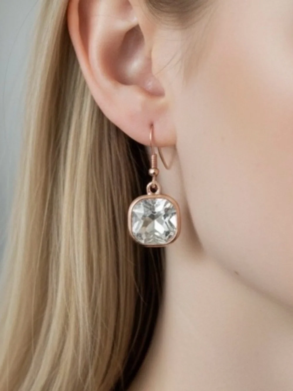 Gold Drop Earrings with Clear Crystal Dangles